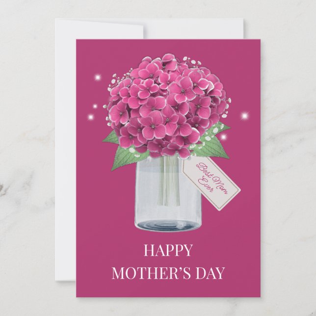 Tarjeta Dulce hidrangea rosa floral feliz día de la madre (Anverso)