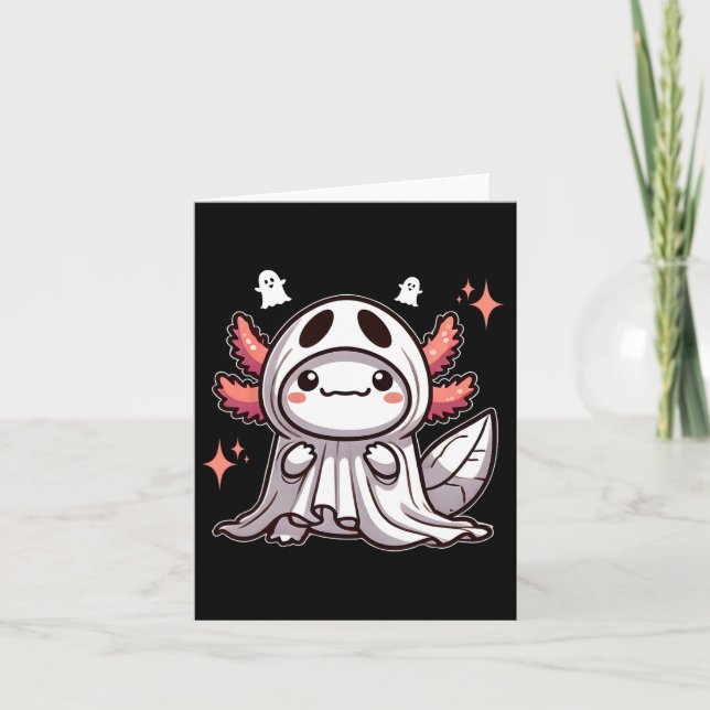 Tarjeta Dulce Kawaii Fantasma de Halloween Axolotl  (Anverso)