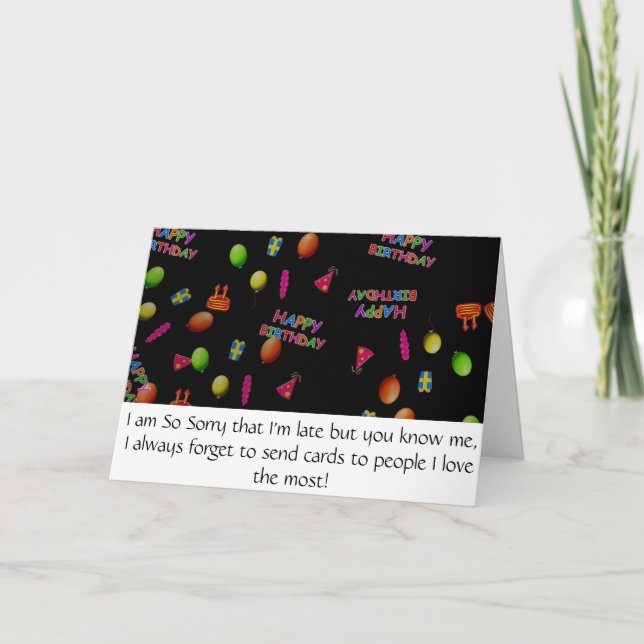 Tarjeta Dulce, lo siento demasiado tarde. Feliz cumpleaños (Anverso)
