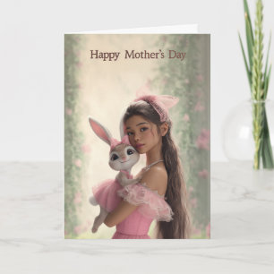 Tarjeta Dulce Mamá sosteniendo conejito bebé en el Día de