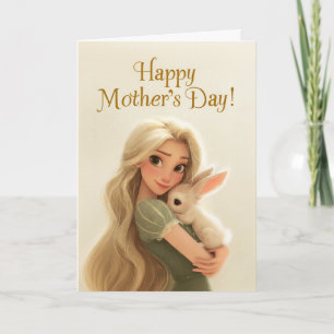Tarjeta Dulce mamá sosteniendo conejito Feliz Día de la Ma