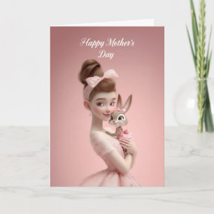 Tarjeta Dulce Mamá y Bebé Conejito Rosa Día de la Madre