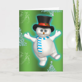 Tarjeta Dulce Muñeco de Nieve Bailarín Navidad Verde
