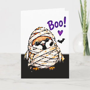 Tarjeta Dulce pájaro gorrión Chibi de Halloween Momia Dive