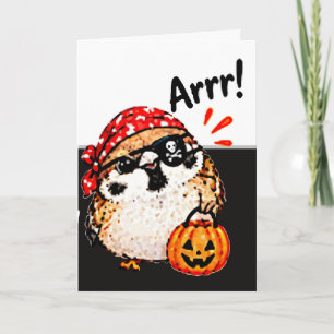 Tarjeta Dulce Pájaro Gorrión Chibi Pirata de Halloween Div