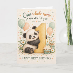 Tarjeta Dulce Panda Un Año Maravilloso Primera Cumpleaños