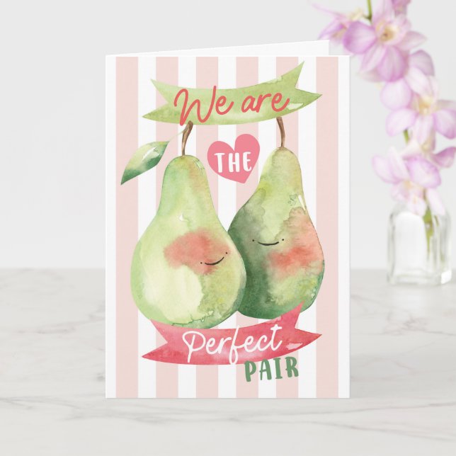 Tarjeta Dulce Pareja de Acuarela Pera San Valentín Anivers (Orquídea)