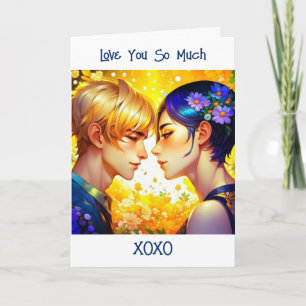 Tarjeta Dulce pareja de anime romántico día de San Valentí