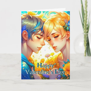 Tarjeta Dulce pareja de anime romántico en el Día de San V