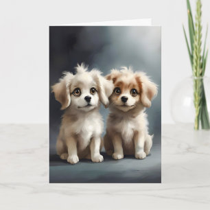 Tarjeta Dulce pareja de cachorros hermanos Retrato Mejores