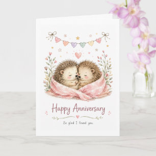 Tarjeta Dulce Pareja de Erizo en Acuarela Feliz Aniversari