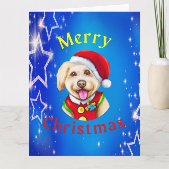 Tarjeta Dulce Pequeño Santa Cachorro Feliz Navidad (Anverso)