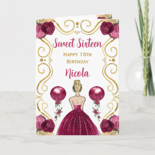 Tarjeta Dulce Princesa Borgoña 16 Feliz cumpleaños