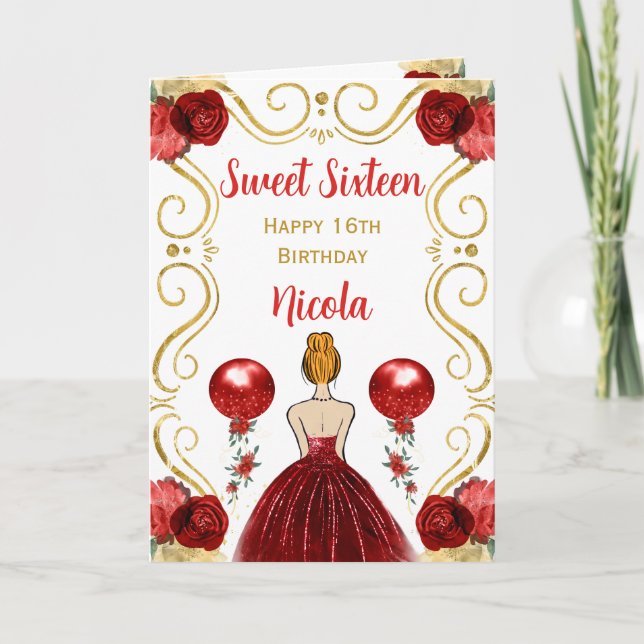Tarjeta Dulce Princesa de Cabello Rojo Feliz Cumpleaños (Anverso)