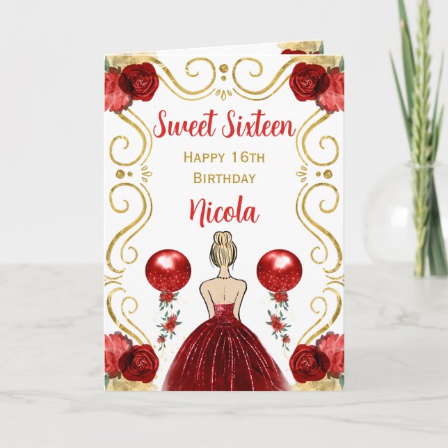 Tarjeta Dulce Princesa Dorada 16 Feliz cumpleaños (Anverso)