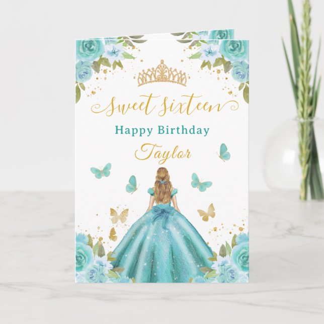 Tarjeta Dulce Princesa Turquesa Rubia de 16 (Anverso)