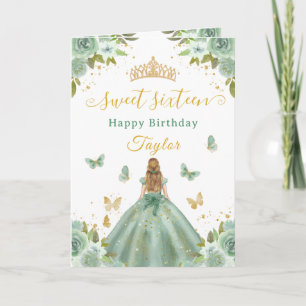 Tarjeta Dulce Princesa Verde Rubia de 16 años