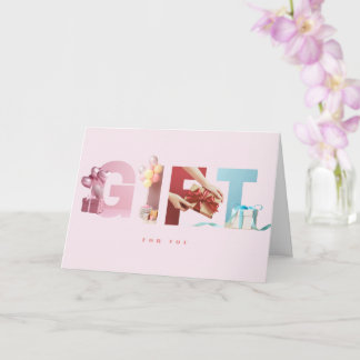 Tarjeta Dulce Rosa Pastel REGALO Tipografía de Foto de Cum