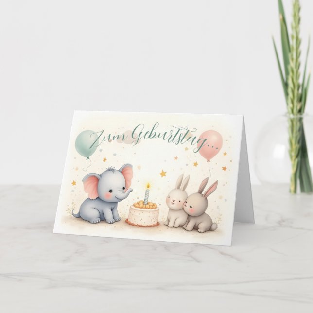 Tarjeta Dulce saludo de cumpleaños con amigos animales (Anverso)