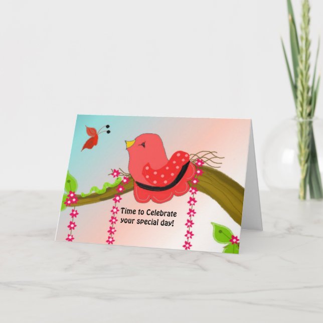 Tarjeta Dulce saludo de cumpleaños para pajarito (Anverso)