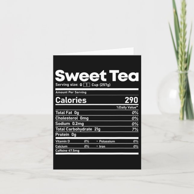 Tarjeta Dulce Tea Nutrition Hechos Diversión Día de Acción (Anverso)