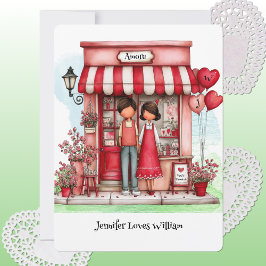 Tarjeta Dulce tienda de San Valentín Pareja Monogramas Pla