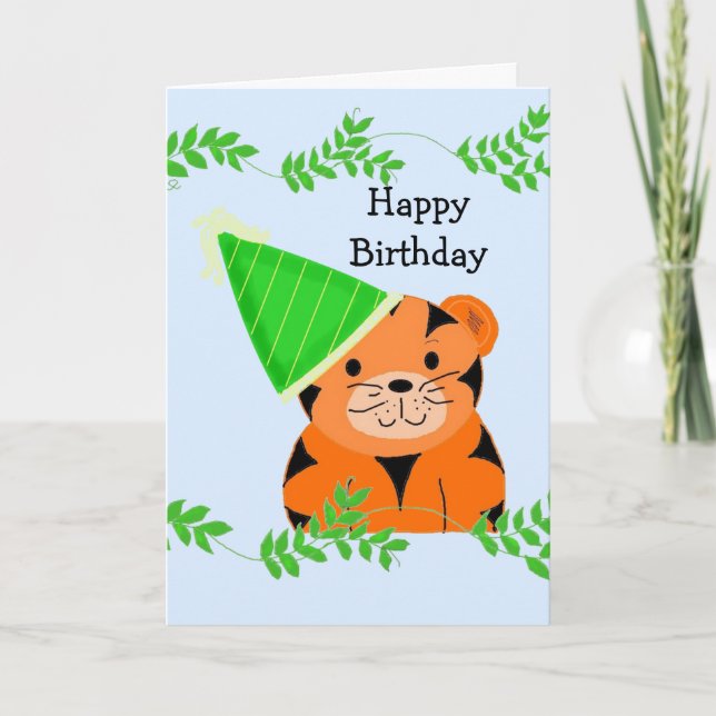 Tarjeta Dulce Tigre con un Sombrero de Cumpleaños (Anverso)