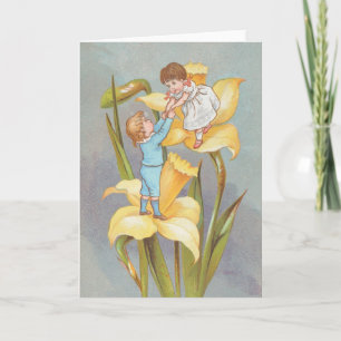 Tarjeta Dulce y lindo día de San Valentín retro, niños y n