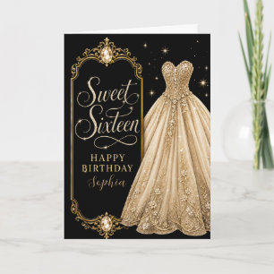 Tarjeta Dulces 16 Cumpleaños Celebración de Oro y Joyas