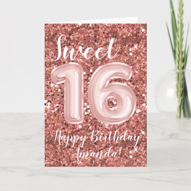 Tarjeta Dulces 16 Cumpleaños Personalizado Rosa Dorado (Anverso)