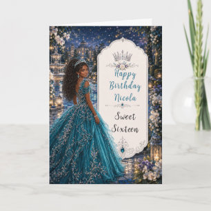 Tarjeta Dulces 16 Jardín de Princesa Azul Turquesa