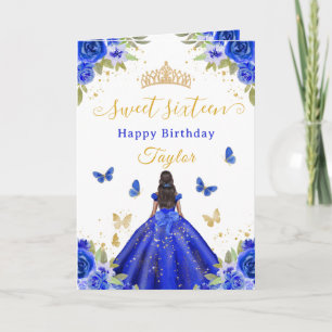 Tarjeta Dulces 16 Princesa Azul Real Niña Afroamericana