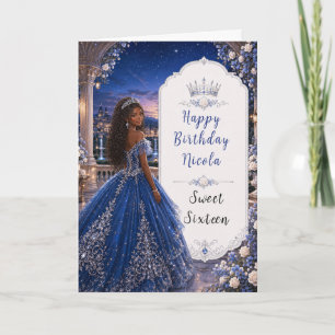 Tarjeta Dulces 16 Princesa Jardín Azul Medianoche