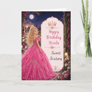 Tarjeta Dulces 16 Princesa Jardín Rosa Bajo la Luz de la L