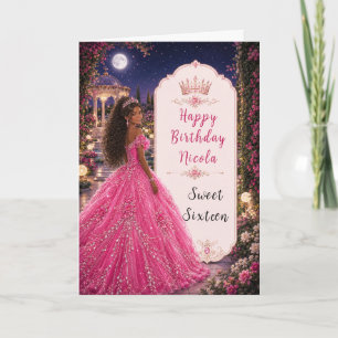 Tarjeta Dulces 16 Princesa Jardín Rosa Bajo la Luz de la L