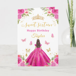 Tarjeta Dulces 16 Princesa Morena Rosa Caliente