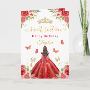 Tarjeta Dulces 16 Rojo Princesa Morena Niña