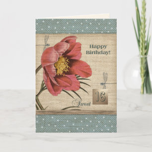 Tarjeta Dulces Dieciséis Cumpleaños Feliz. Arte Floral Vin
