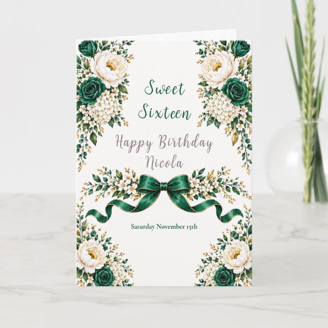 Tarjeta Dulces Dieciséis Esmeralda Verde (Anverso)