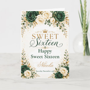 Tarjeta Dulces Dieciséis Esmeralda Verde Dorado