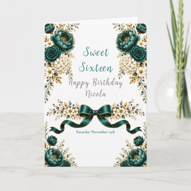 Tarjeta Dulces Dieciséis Verde Turquesa (Anverso)