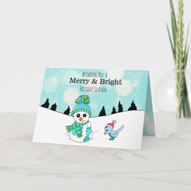 Tarjeta Dulces Navidades del Día del Hombre de Nieve Verde (Anverso)