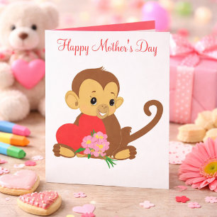 Tarjeta Dulces Niños Día de la Madre Bebé Mono