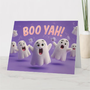 Tarjeta Dulces personajes fantasmas difusos en 3D gritando