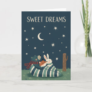 Tarjeta Dulces Sueños Animalitos Del Bosque Cama Acogedora