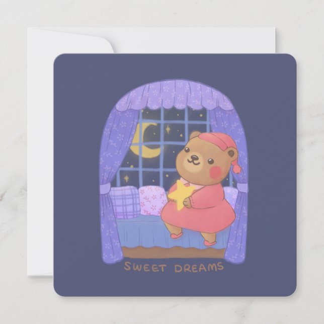 Tarjeta Dulces sueños: Ilustracion de oso de peluche (Anverso)