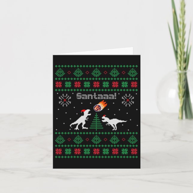 Tarjeta Dulosaurio de Santaaa Navidades feos suéter (Anverso)