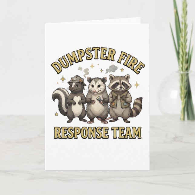 Tarjeta Dumpster Fire Response Team Raccoon Opossum Funny (Anverso)