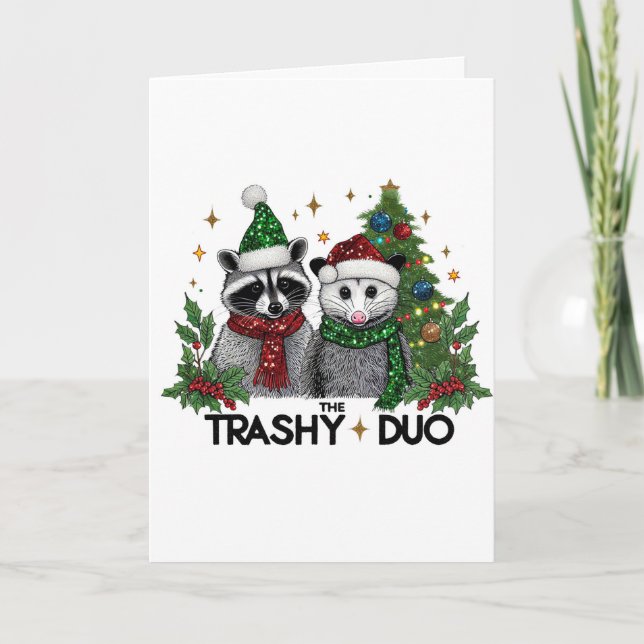 Tarjeta Duo Basura Animales Lindos Saludo de Navidad  (Anverso)