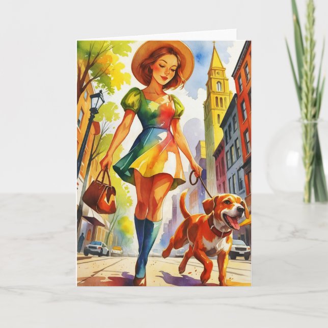 Tarjeta Dúo de paseo de perros  (Anverso)